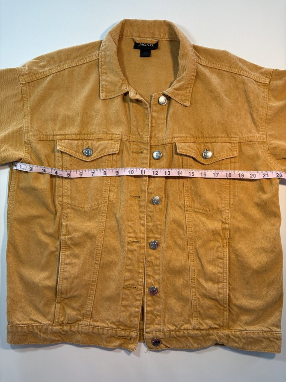 Monki Mustard Yellow Oversized Denim Jacket XS Boxy Relaxed Cotton Trucker - Picture 7 of 10